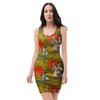 Geisha Japanese Dragon Print Bodycon Dress-grizzshop