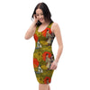 Geisha Japanese Dragon Print Bodycon Dress-grizzshop