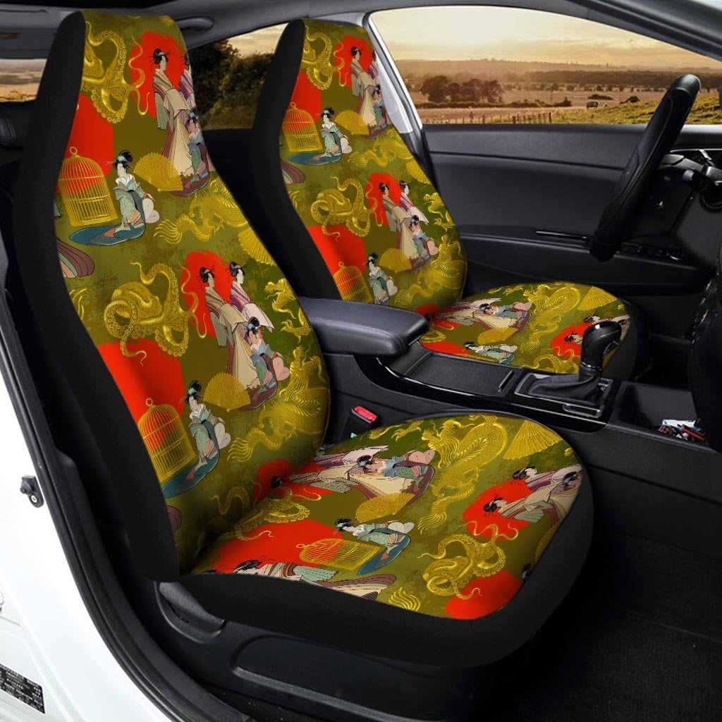 Geisha Japanese Dragon Print Car Seat Covers-grizzshop