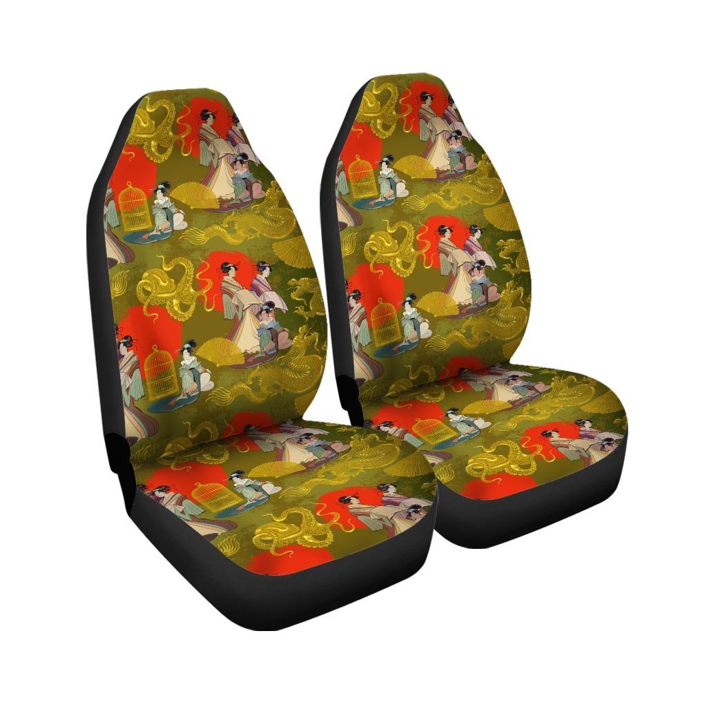 Geisha Japanese Dragon Print Car Seat Covers-grizzshop