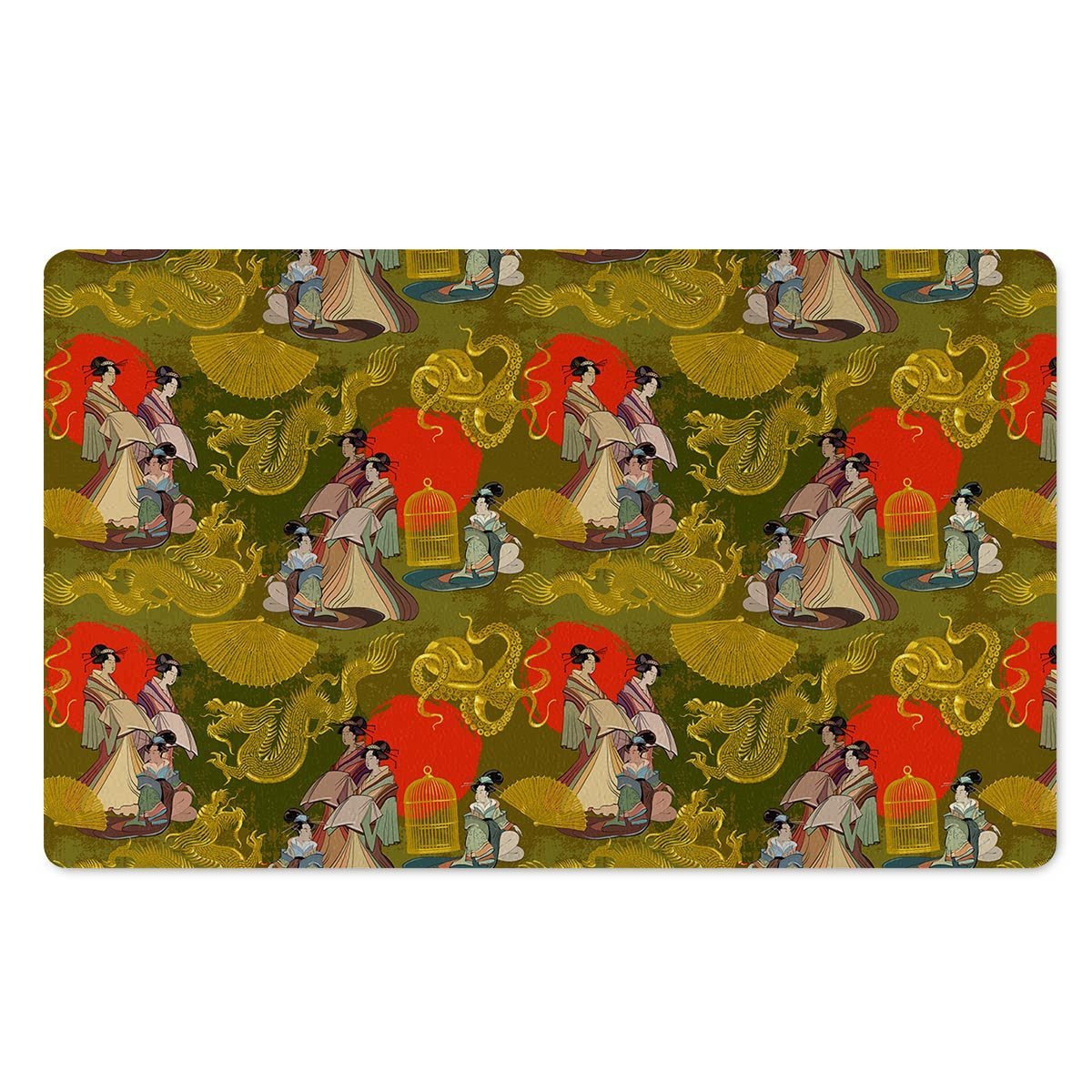 Geisha Japanese Dragon Print Door Mat-grizzshop