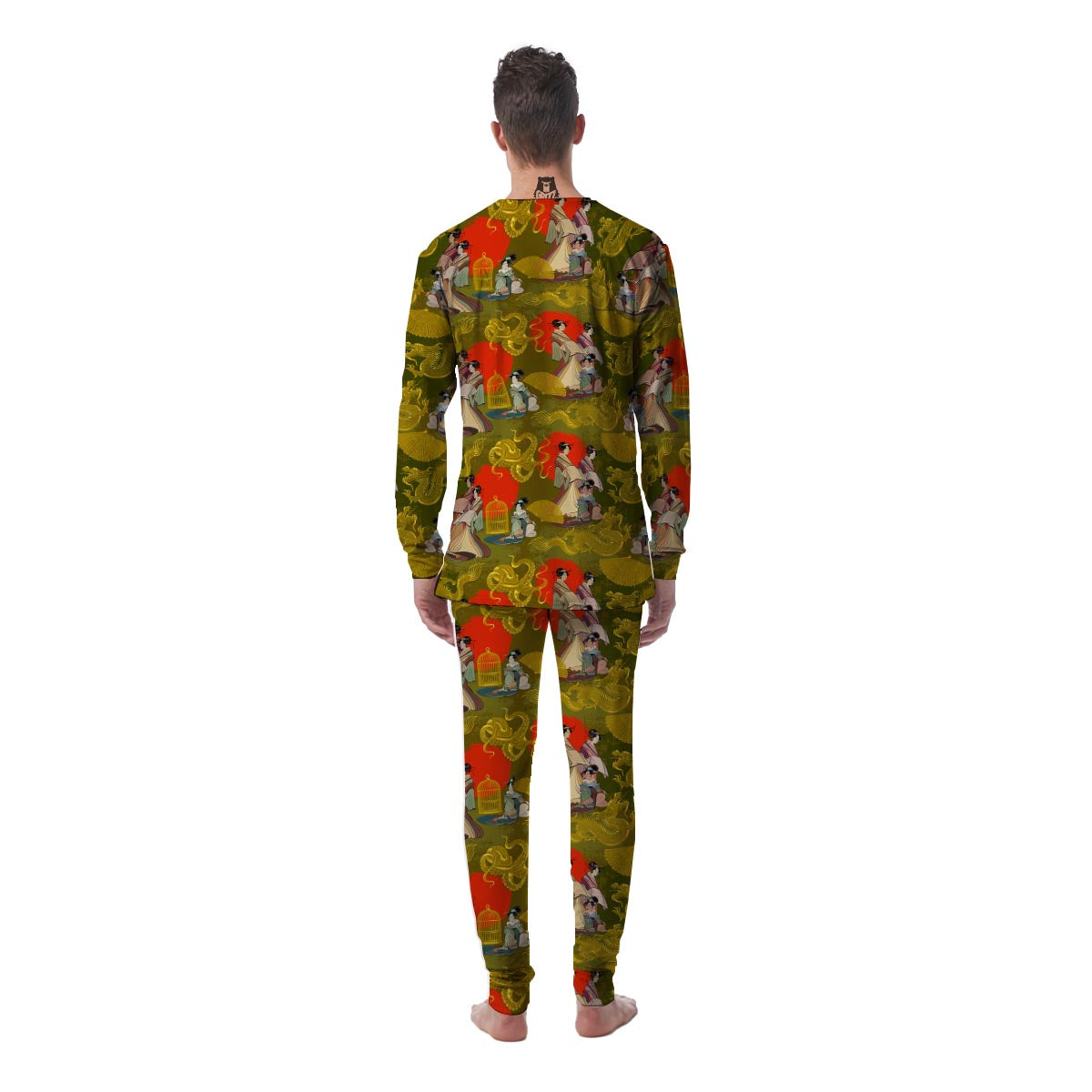 Geisha Japanese Dragon Print Men's Pajamas-grizzshop