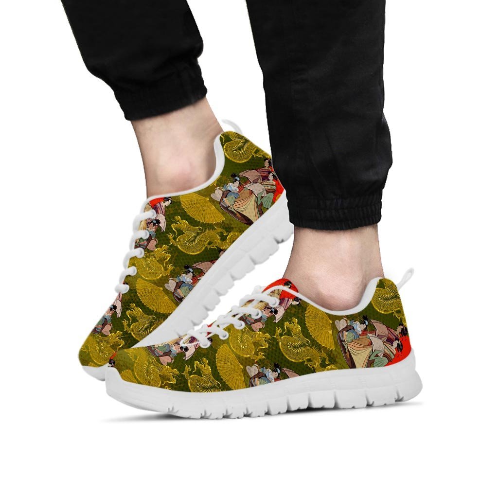 Geisha Japanese Dragon Print Men's Sneakers-grizzshop