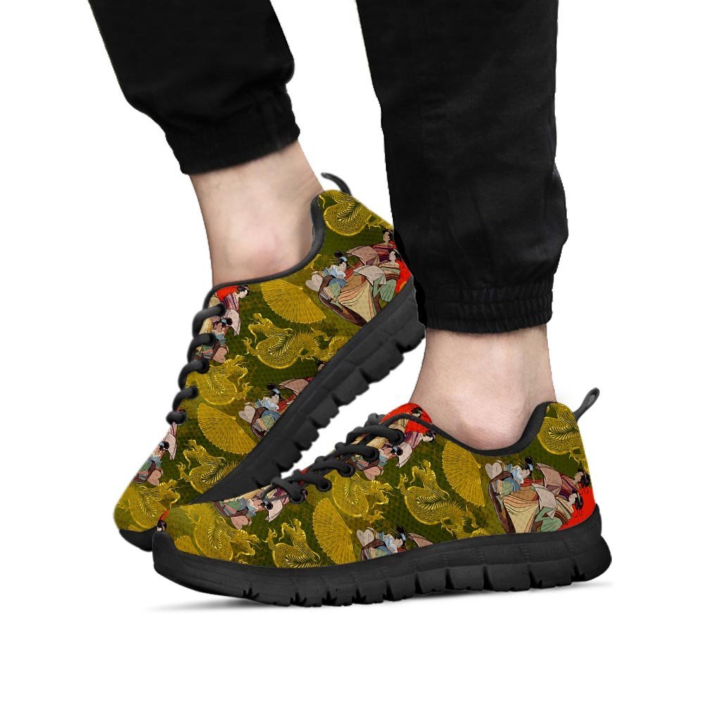 Geisha Japanese Dragon Print Men's Sneakers-grizzshop