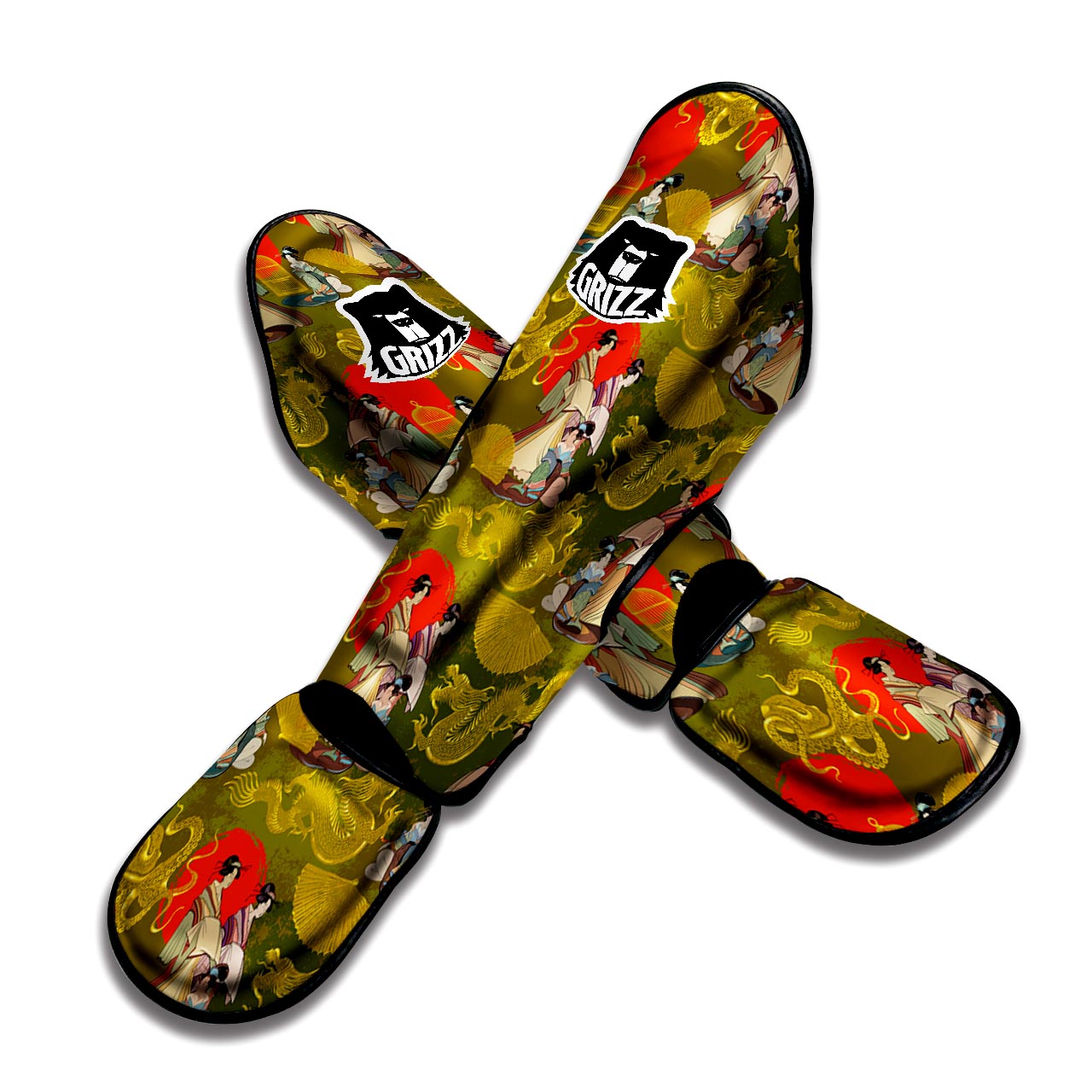 Geisha Japanese Dragon Print Muay Thai Shin Guard-grizzshop