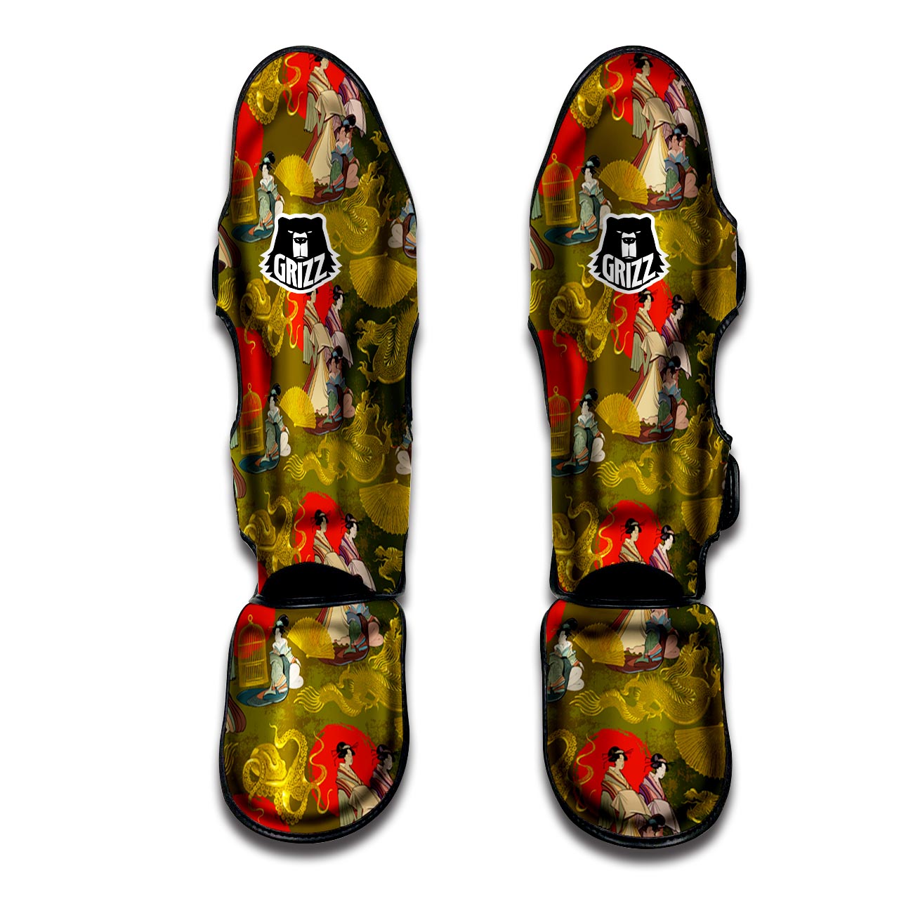 Geisha Japanese Dragon Print Muay Thai Shin Guard-grizzshop