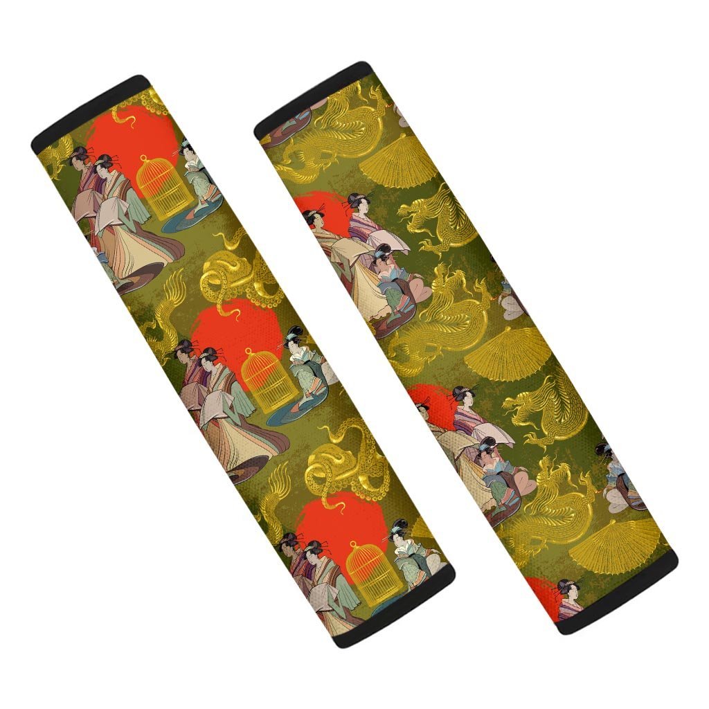 Geisha Japanese Dragon Print Seat Belt Cover-grizzshop