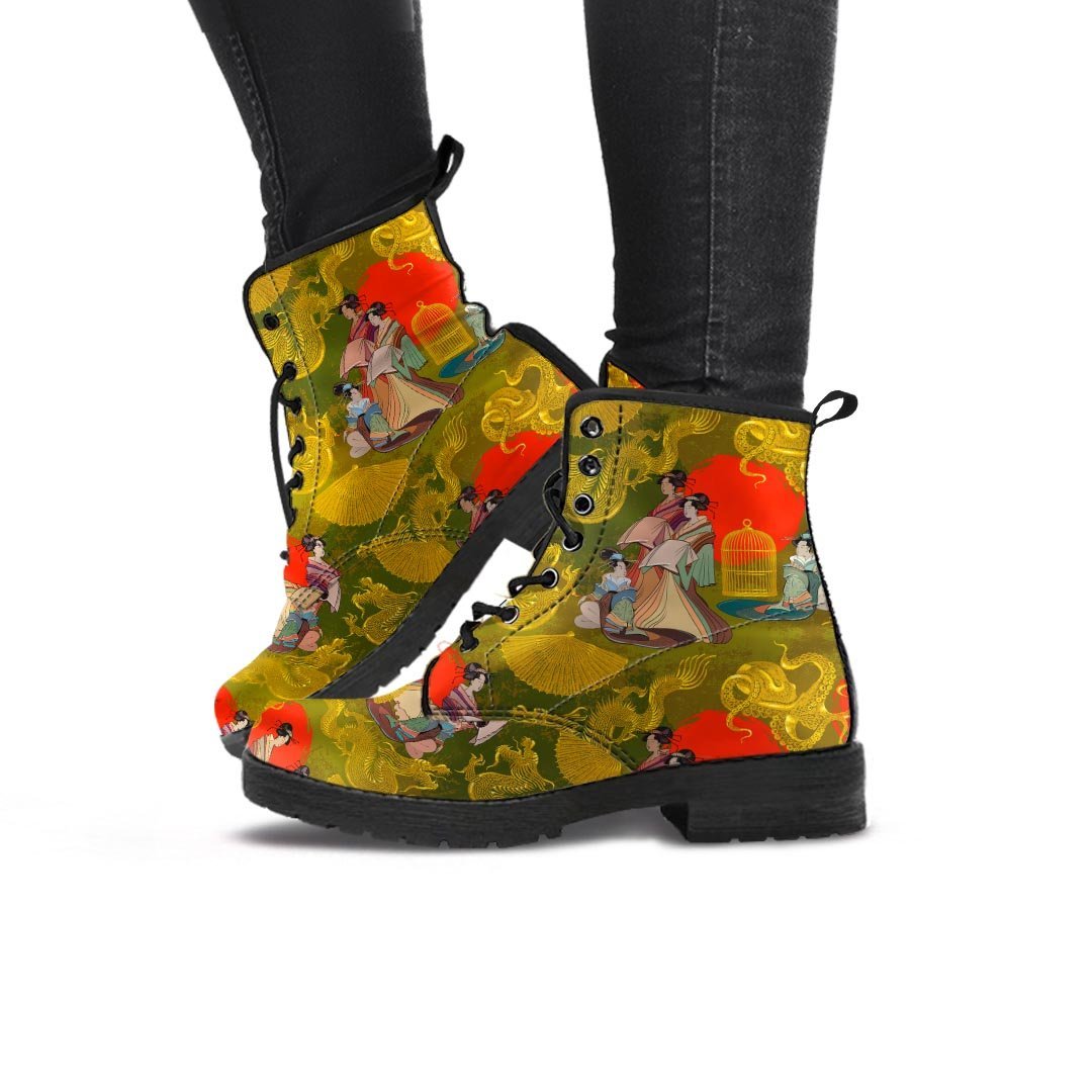 Geisha Japanese Dragon Print Women's Boots-grizzshop