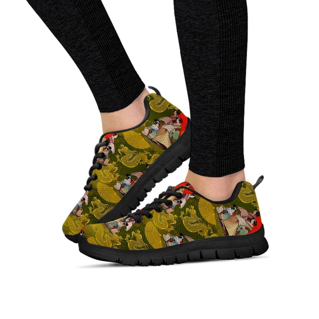 Geisha Japanese Dragon Print Women's Sneakers-grizzshop