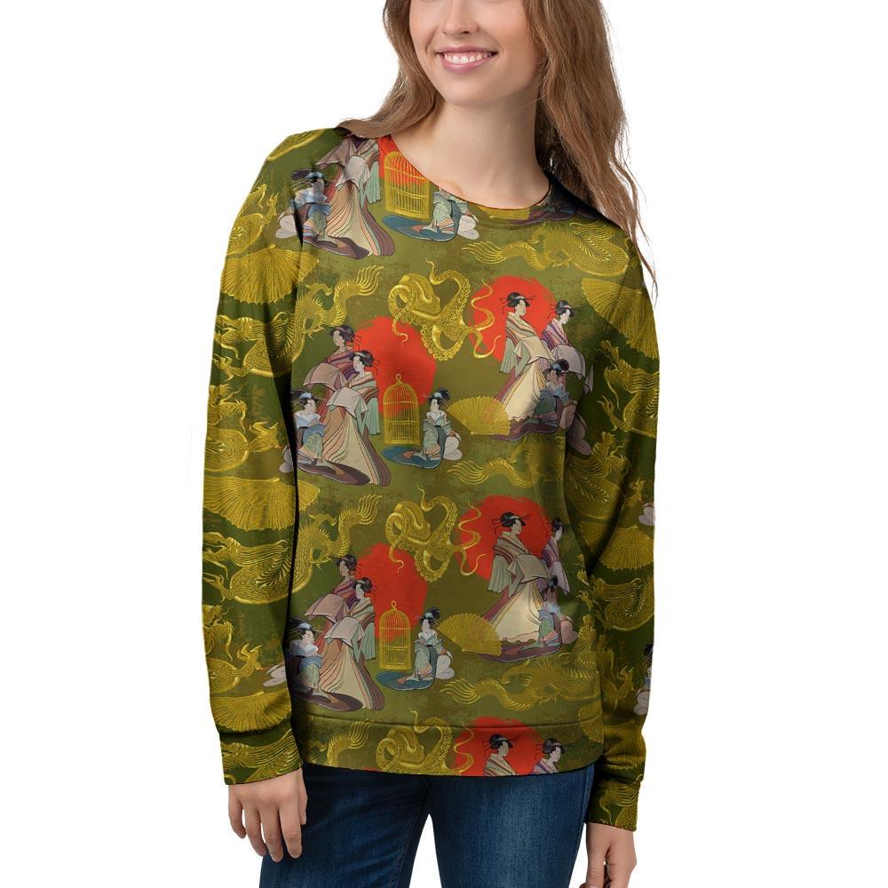 Geisha Japanese Dragon Print Women's Sweatshirt-grizzshop