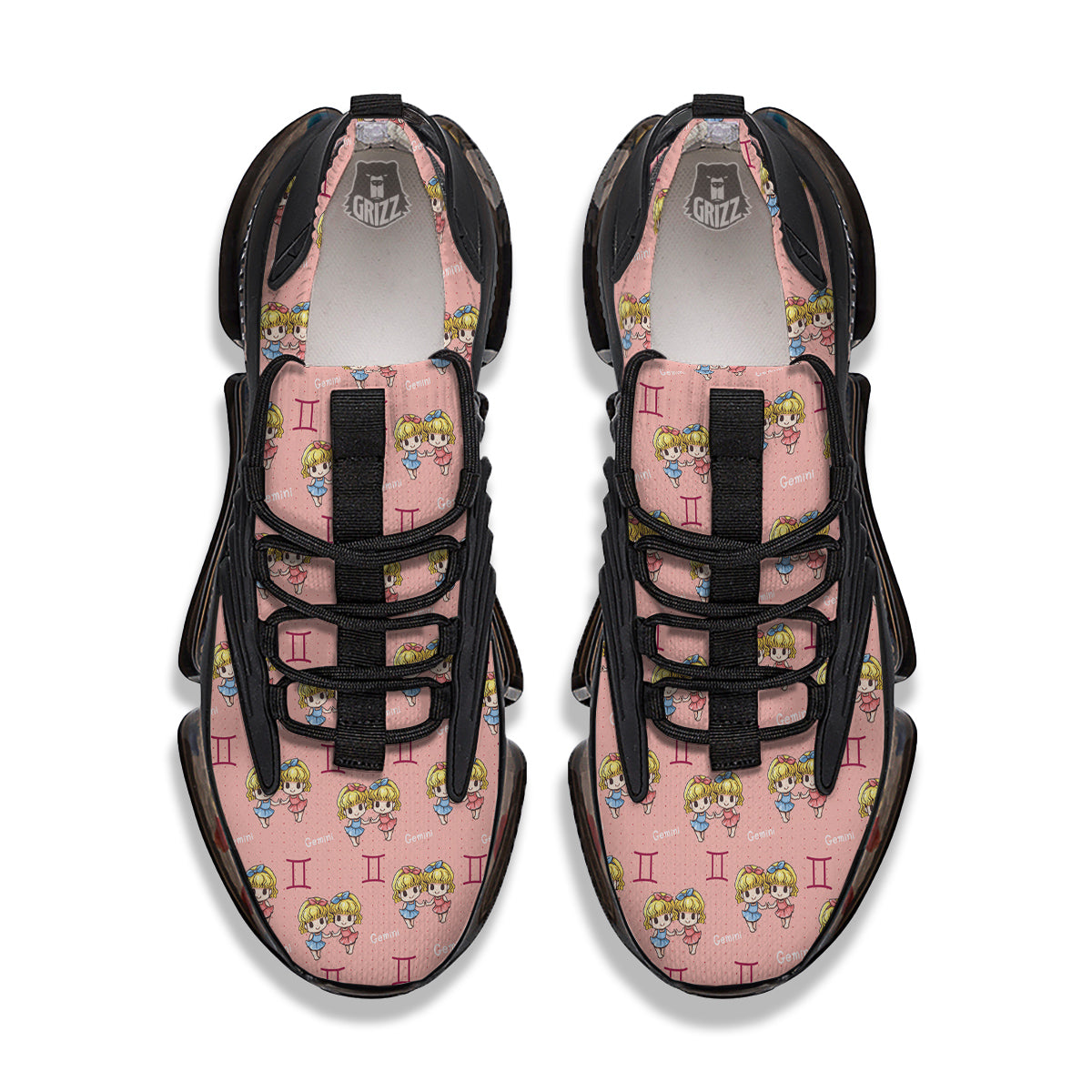 Gemini Cute Cartoon Print Pattern Black Gym Shoes-grizzshop