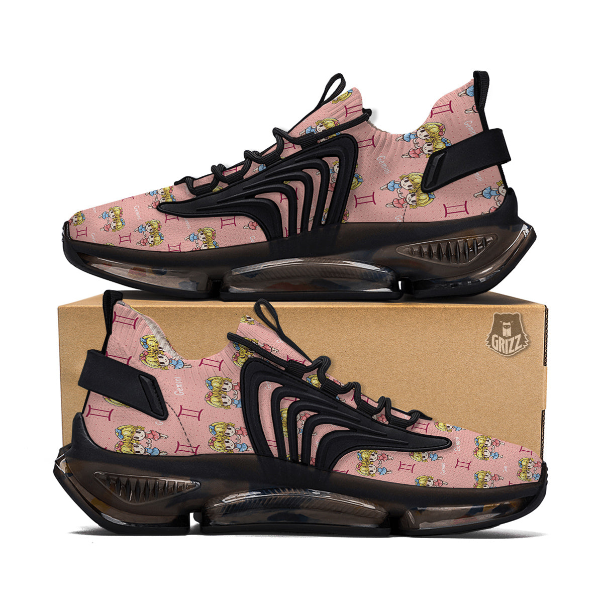 Gemini Cute Cartoon Print Pattern Black Gym Shoes-grizzshop
