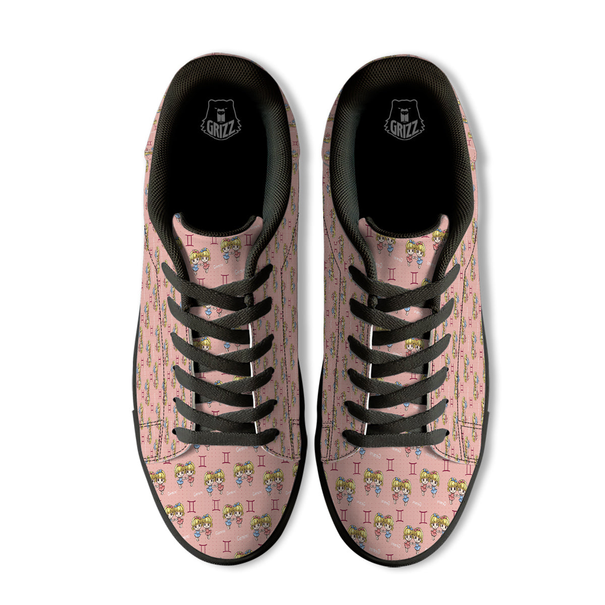 Gemini Cute Cartoon Print Pattern Black Low Top Sneakers-grizzshop