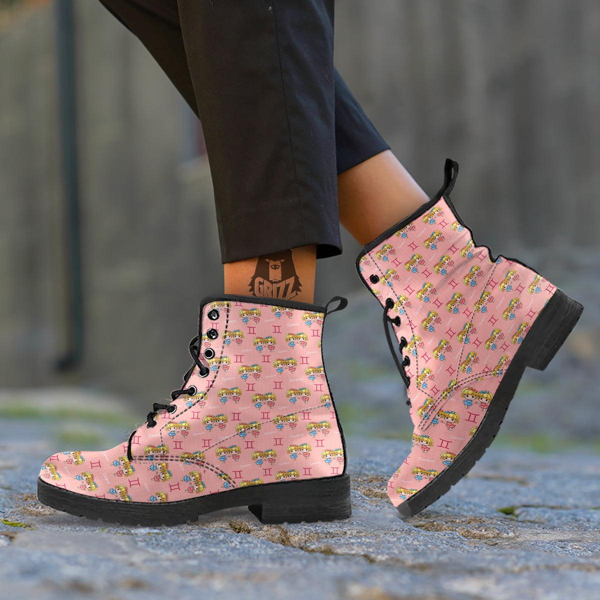 Gemini Cute Cartoon Print Pattern Leather Boots-grizzshop