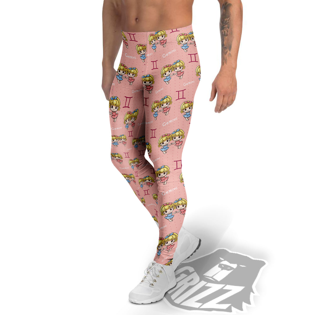 Gemini Cute Cartoon Print Pattern Men's Leggings-grizzshop