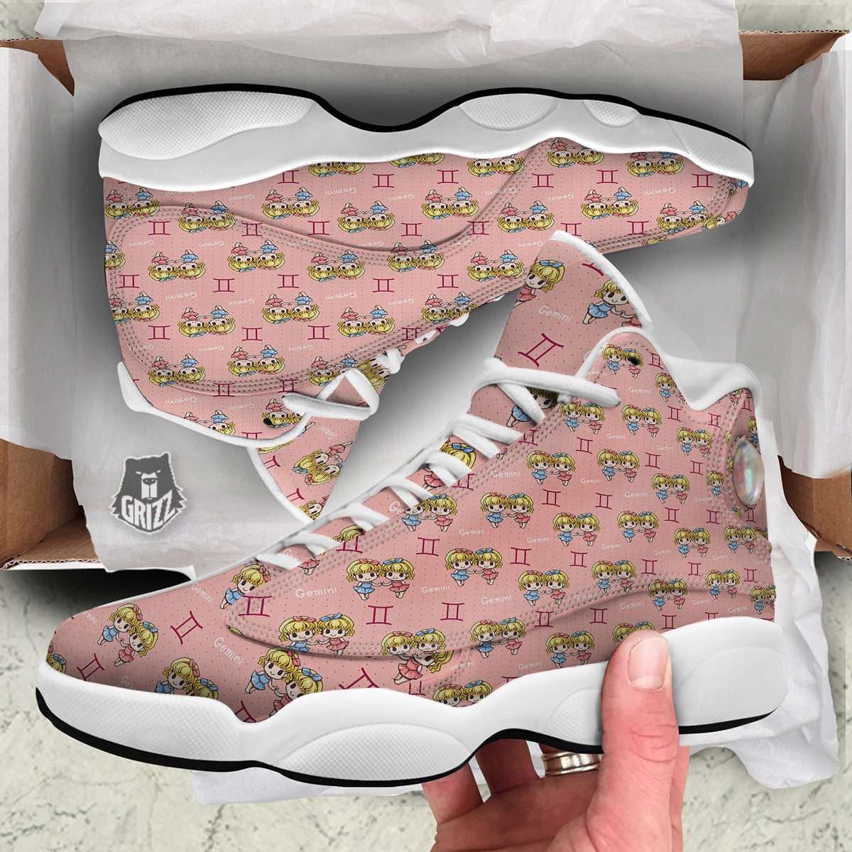 Gemini Cute Cartoon Print Pattern White Basketball Shoes-grizzshop