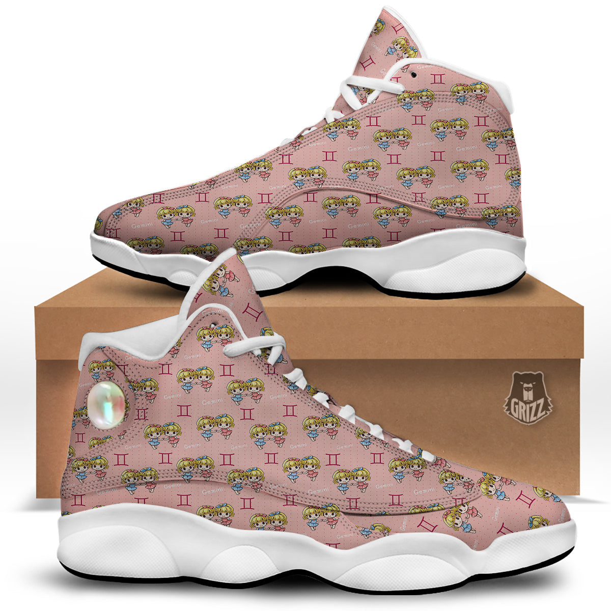 Gemini Cute Cartoon Print Pattern White Basketball Shoes-grizzshop