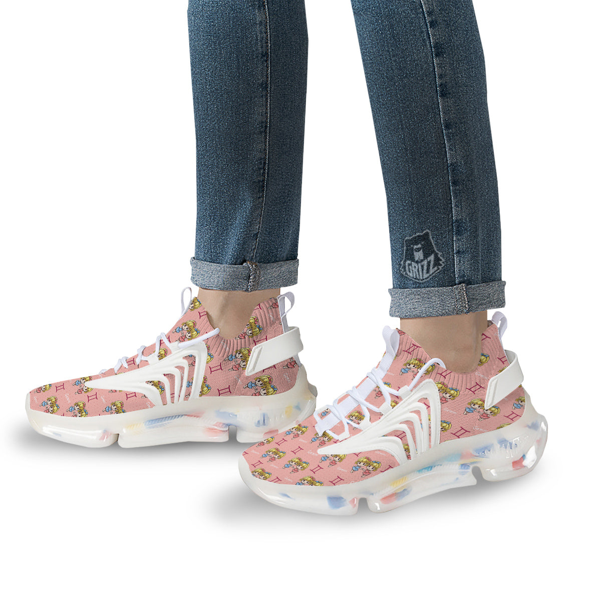 Gemini Cute Cartoon Print Pattern White Gym Shoes-grizzshop