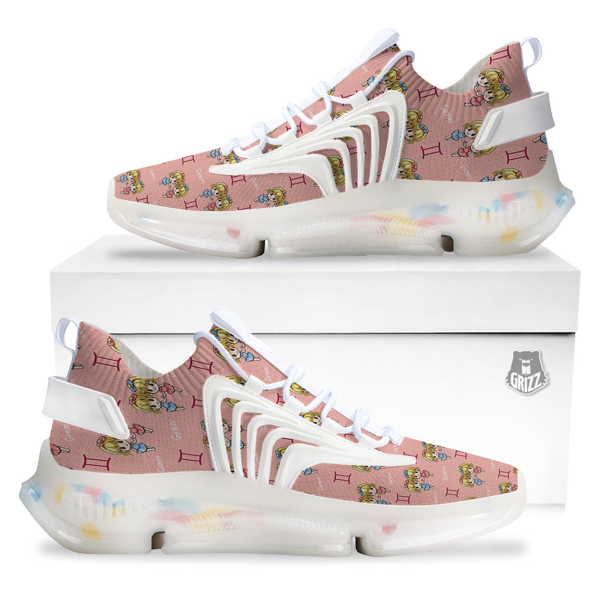 Gemini Cute Cartoon Print Pattern White Gym Shoes-grizzshop