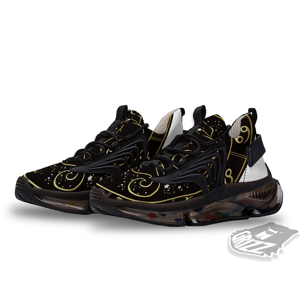 Gemini Sign Black And Gold Print Black Gym Shoes-grizzshop