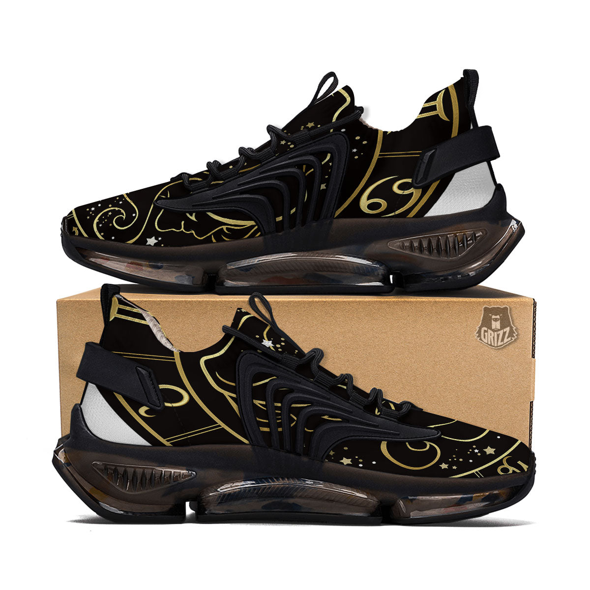 Gemini Sign Black And Gold Print Black Gym Shoes-grizzshop