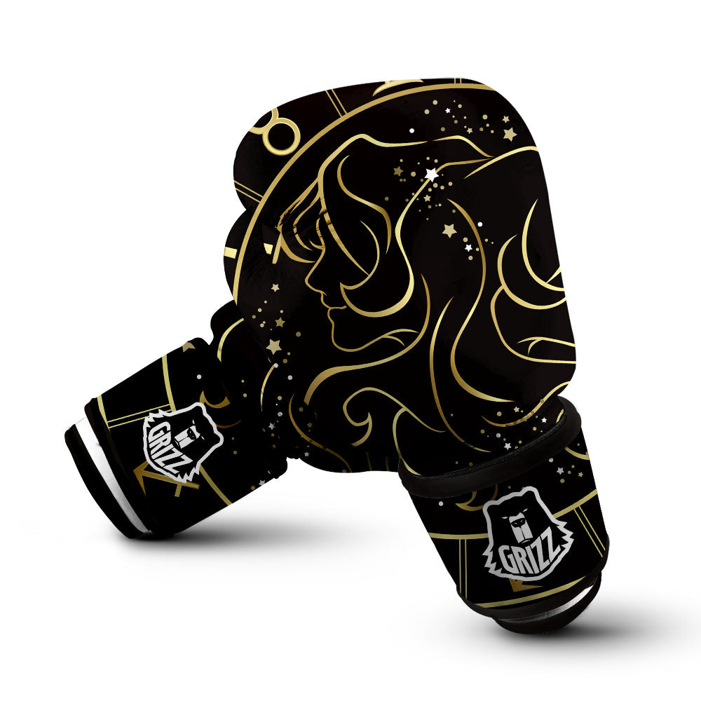 Gemini Sign Black And Gold Print Boxing Gloves-grizzshop