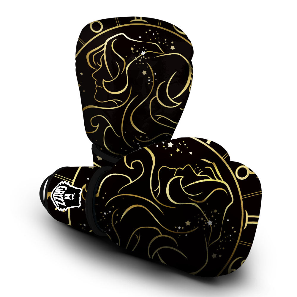 Gemini Sign Black And Gold Print Boxing Gloves-grizzshop