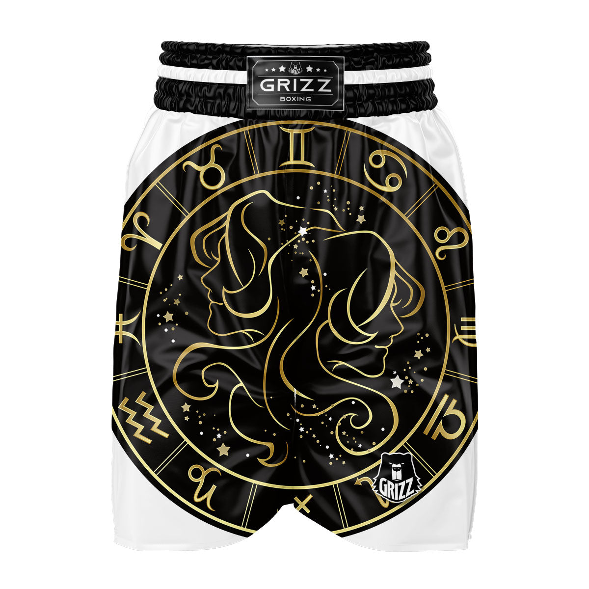 Gemini Sign Black And Gold Print Boxing Shorts-grizzshop