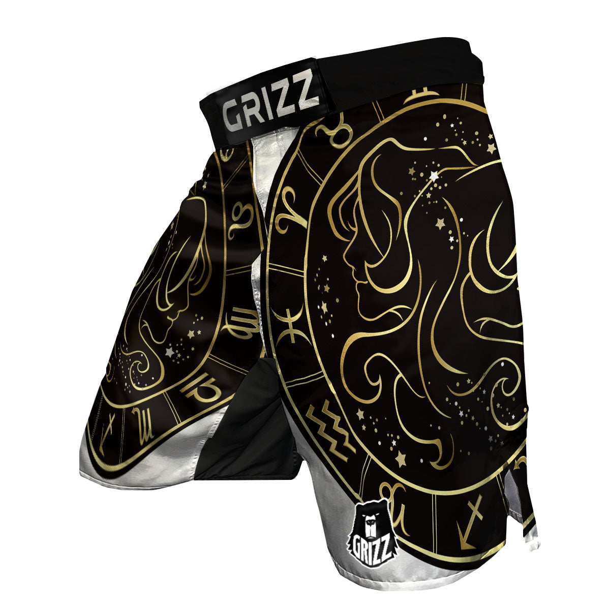 Gemini Sign Black And Gold Print MMA Shorts-grizzshop