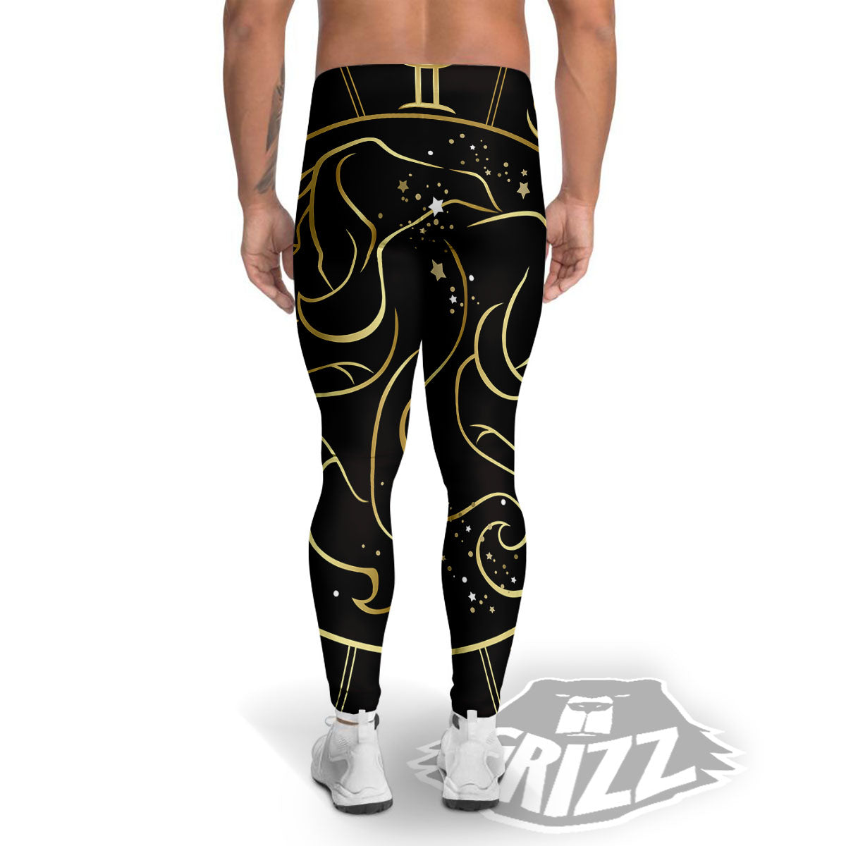 Gemini Sign Black And Gold Print Men's Leggings-grizzshop