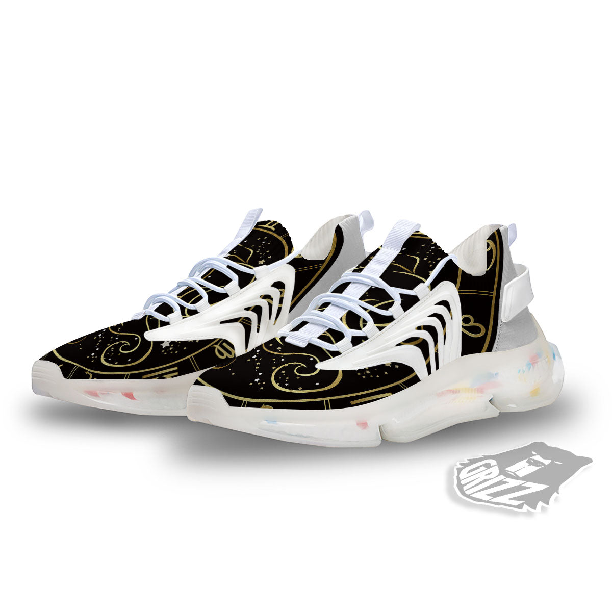 Gemini Sign Black And Gold Print White Gym Shoes-grizzshop