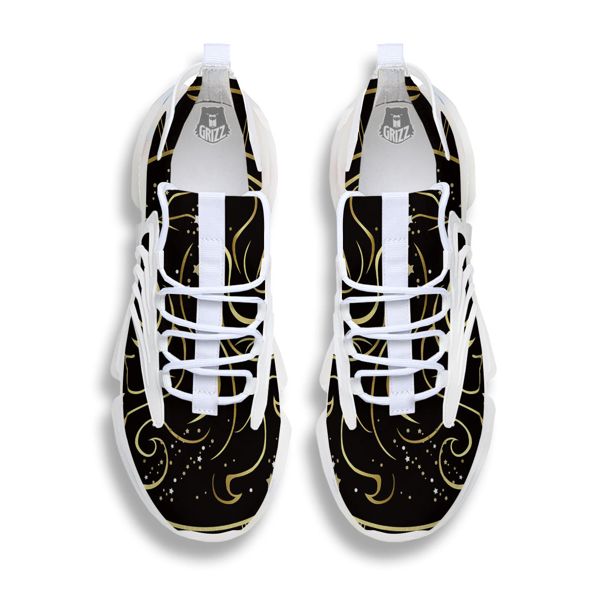 Gemini Sign Black And Gold Print White Gym Shoes-grizzshop