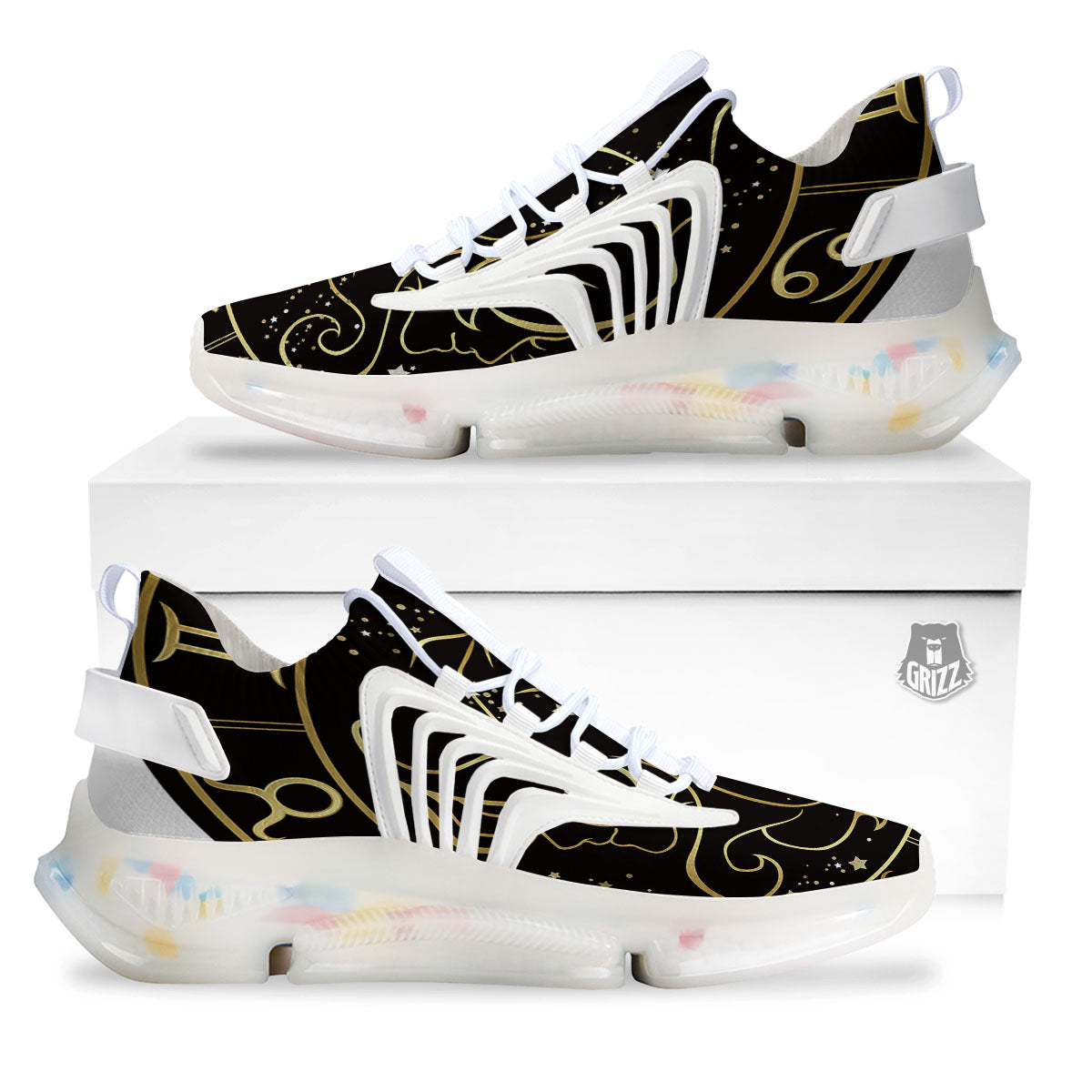 Gemini Sign Black And Gold Print White Gym Shoes-grizzshop
