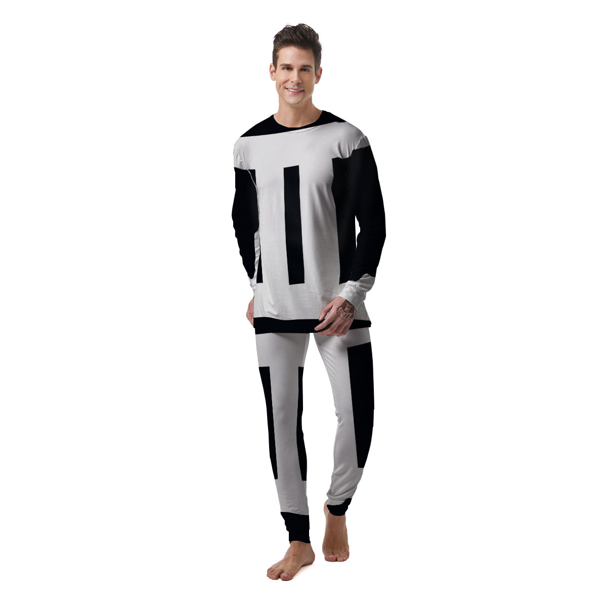 Gemini Sign White And Black Print Men's Pajamas-grizzshop