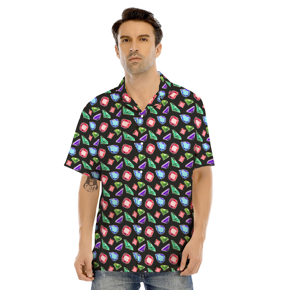 Gems Diamond Print Men's Hawaiian Shirt-grizzshop