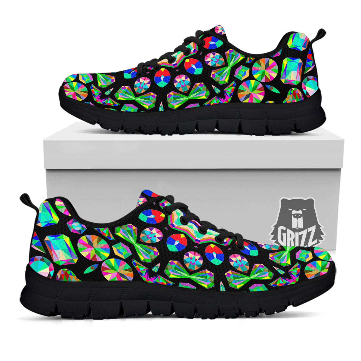 Gems Kaleidoscope Colorful Print Black Sneaker-grizzshop