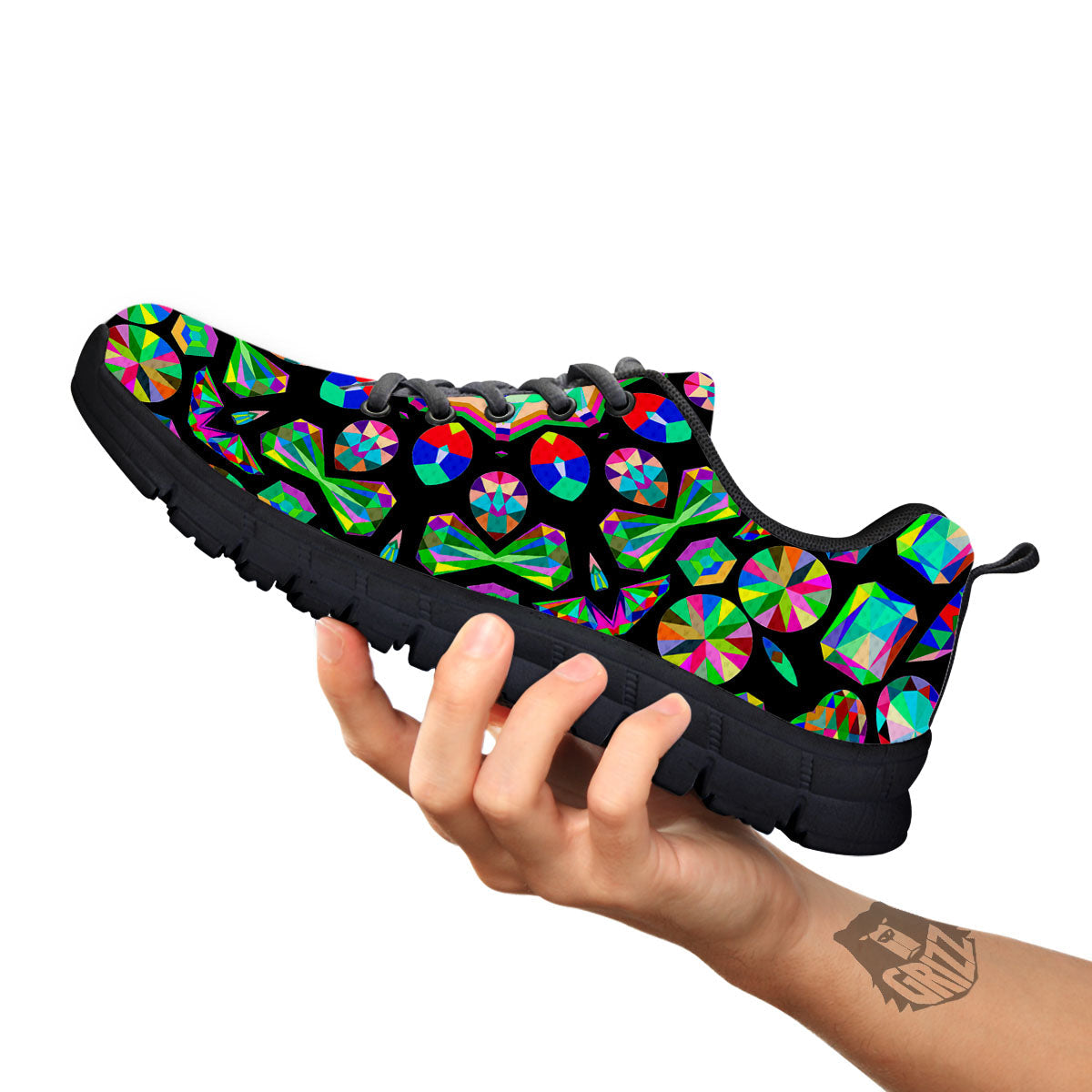 Gems Kaleidoscope Colorful Print Black Sneaker-grizzshop