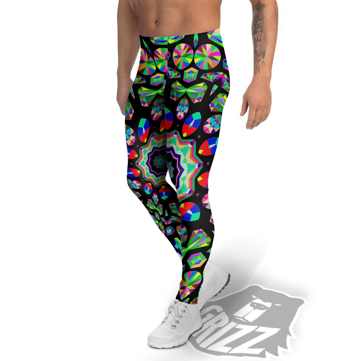Gems Kaleidoscope Colorful Print Men's Leggings-grizzshop