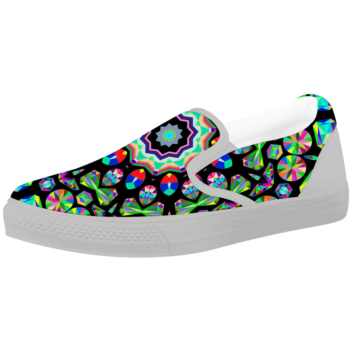 Gems Kaleidoscope Colorful Print White Slip On Shoes-grizzshop