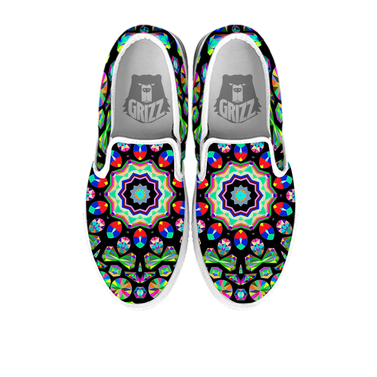 Gems Kaleidoscope Colorful Print White Slip On Shoes-grizzshop
