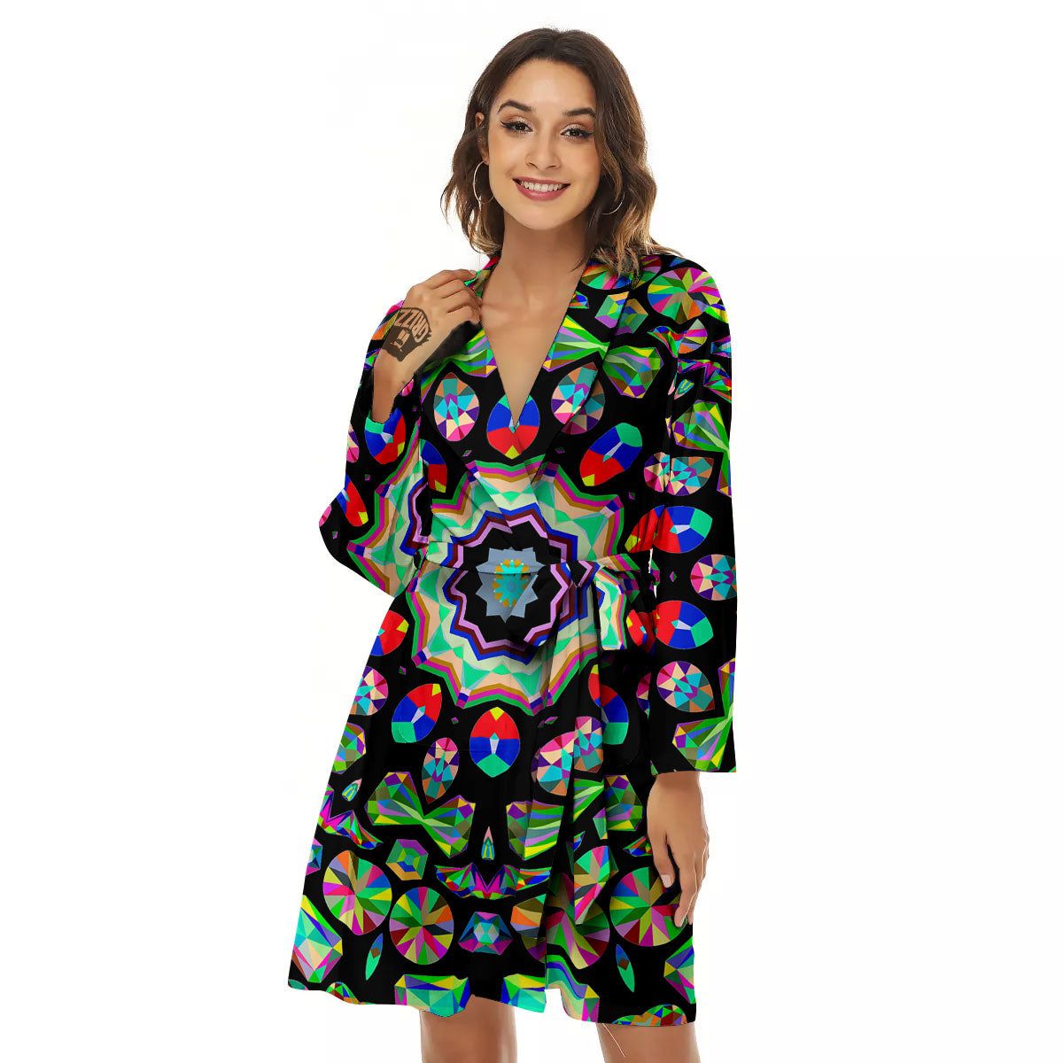 Gems Kaleidoscope Colorful Print Women's Robe-grizzshop