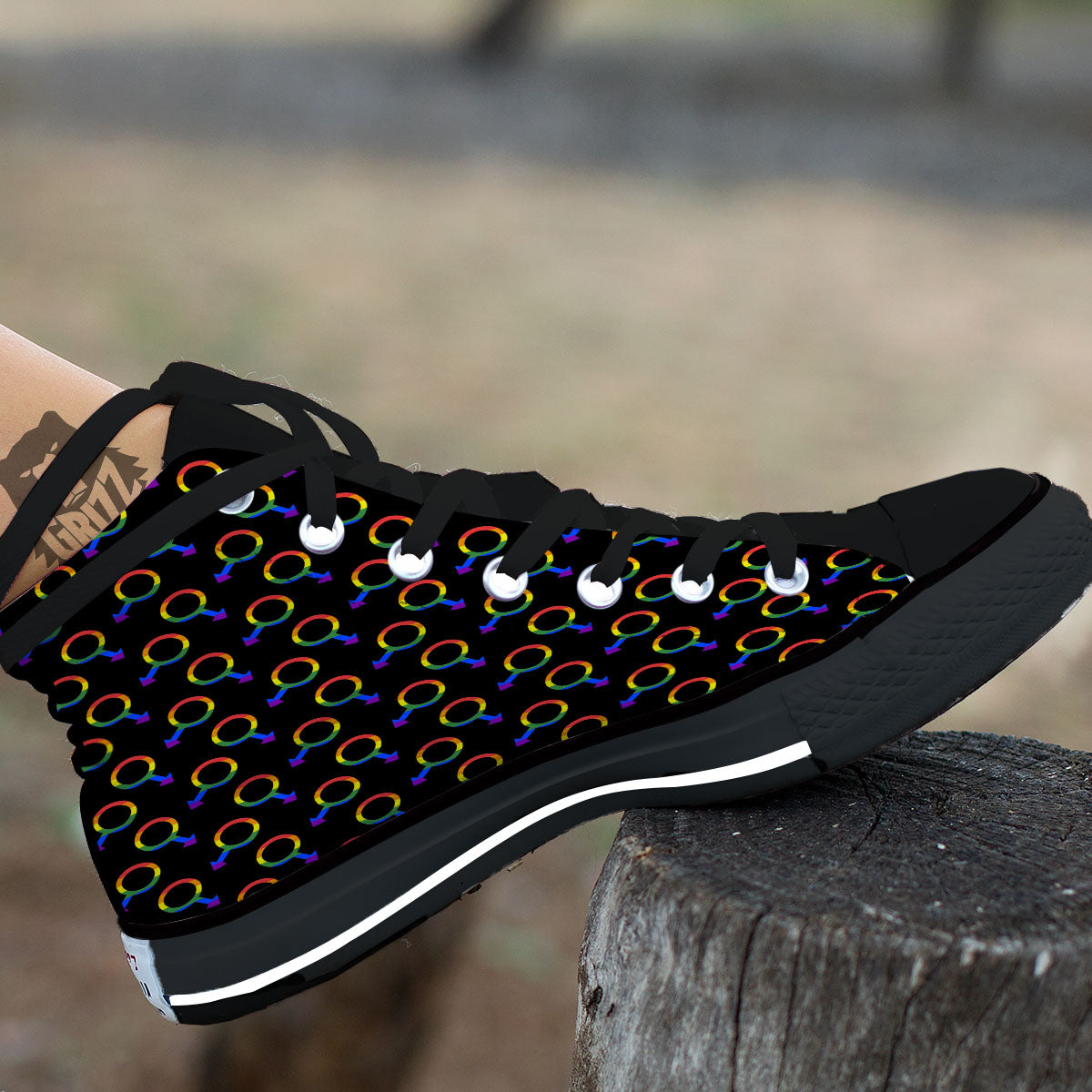 Gender Symbol Gay Pride Print Pattern Black High Top Shoes-grizzshop