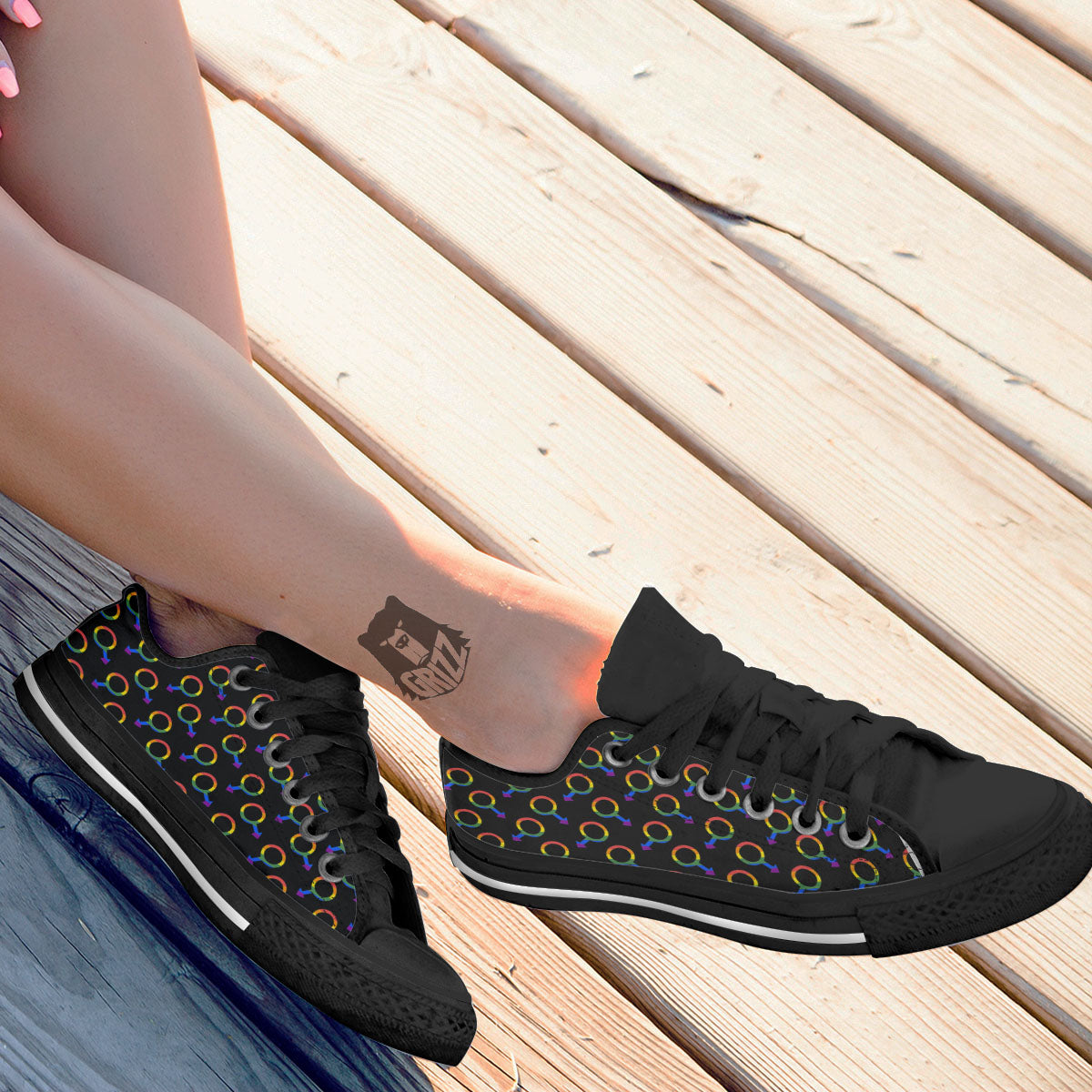 Gender Symbol Gay Pride Print Pattern Black Low Top Shoes-grizzshop