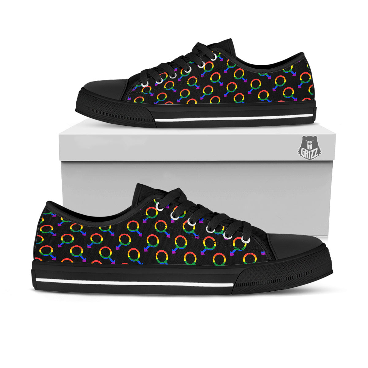 Gender Symbol Gay Pride Print Pattern Black Low Top Shoes-grizzshop