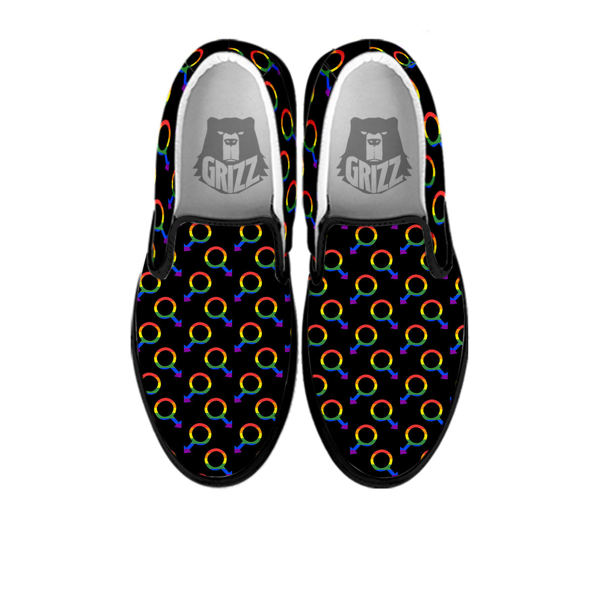 Gender Symbol Gay Pride Print Pattern Black Slip On Shoes-grizzshop