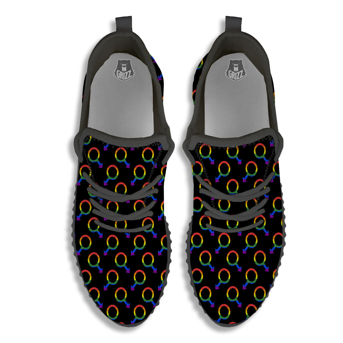 Gender Symbol Gay Pride Print Pattern Black Walking Shoes-grizzshop