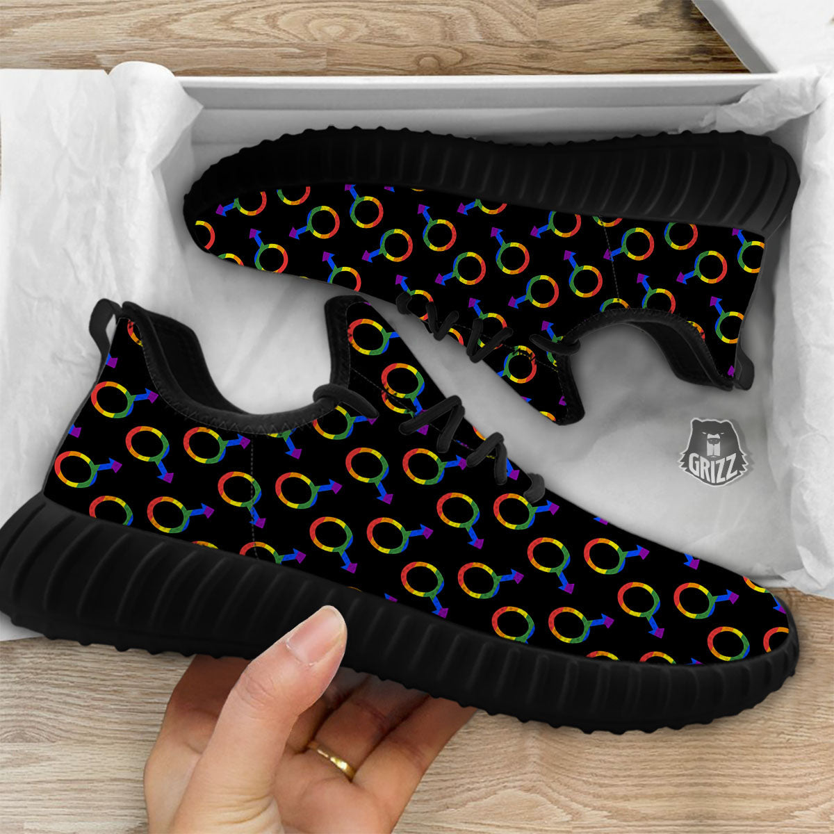 Gender Symbol Gay Pride Print Pattern Black Walking Shoes-grizzshop
