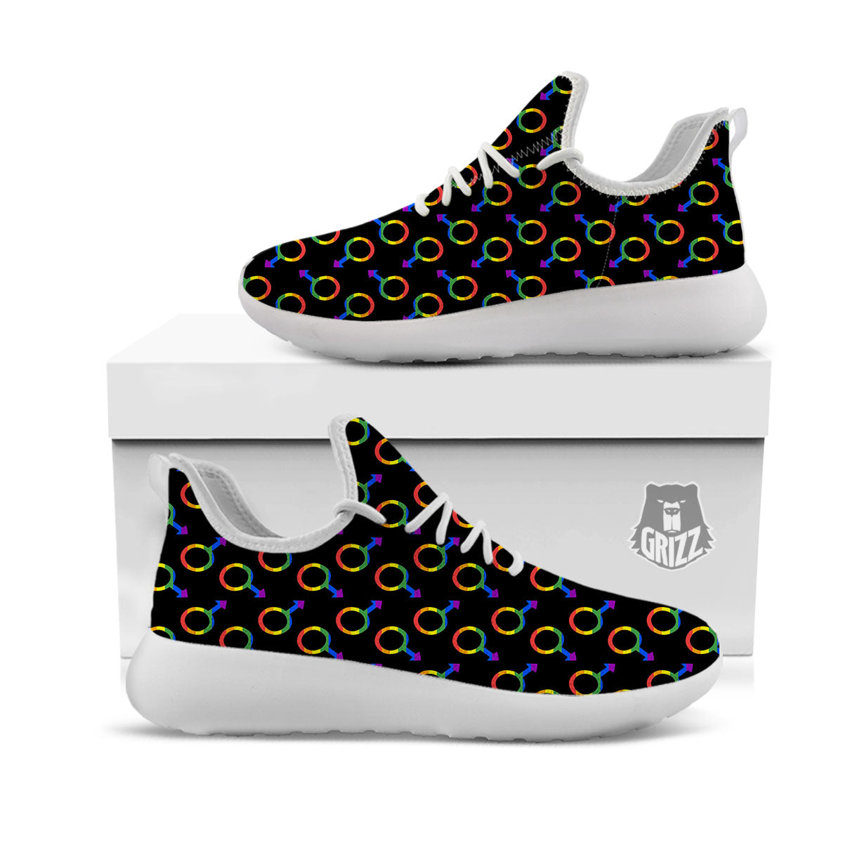 Gender Symbol Gay Pride Print Pattern White Athletic Shoes-grizzshop