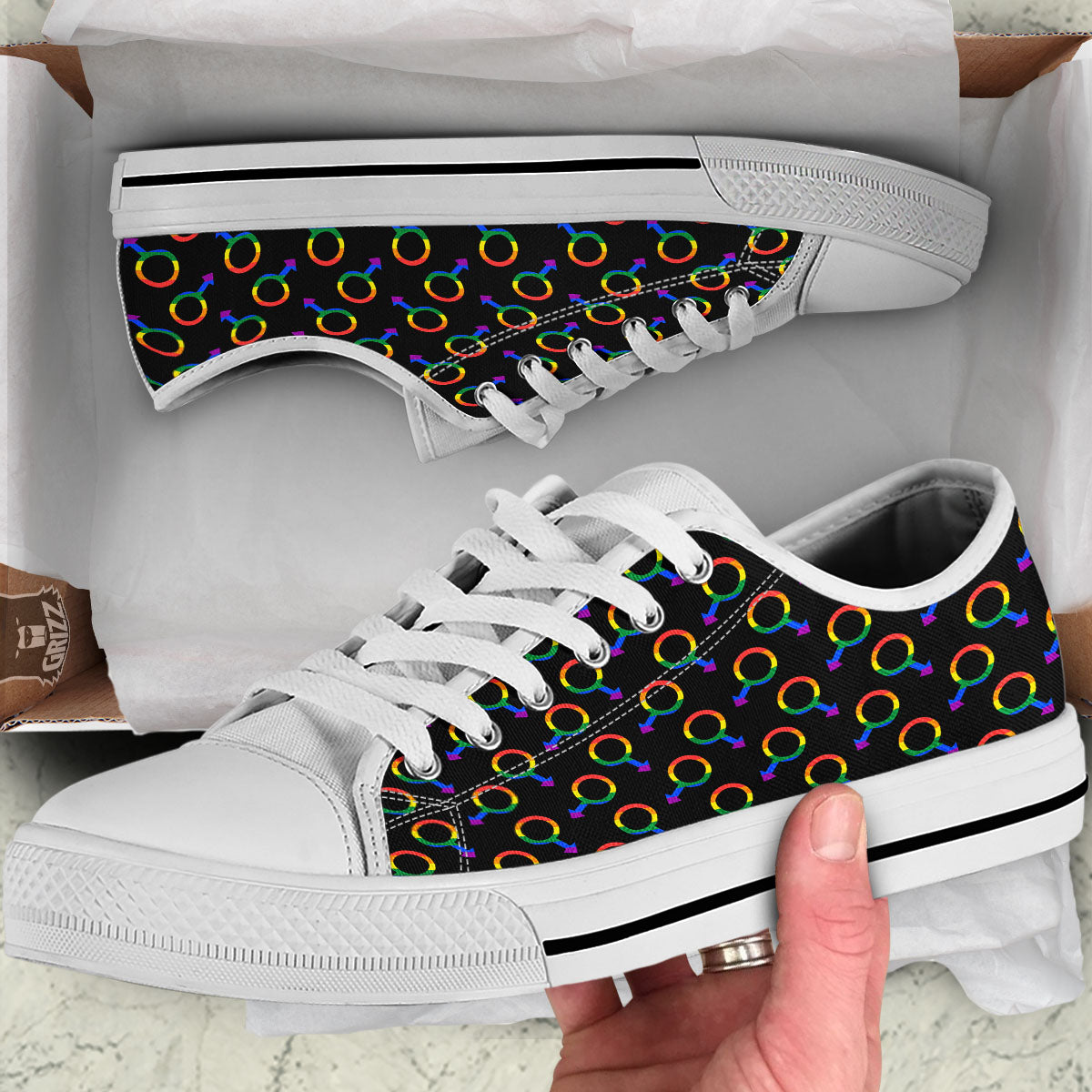 Gender Symbol Gay Pride Print Pattern White Low Top Shoes-grizzshop