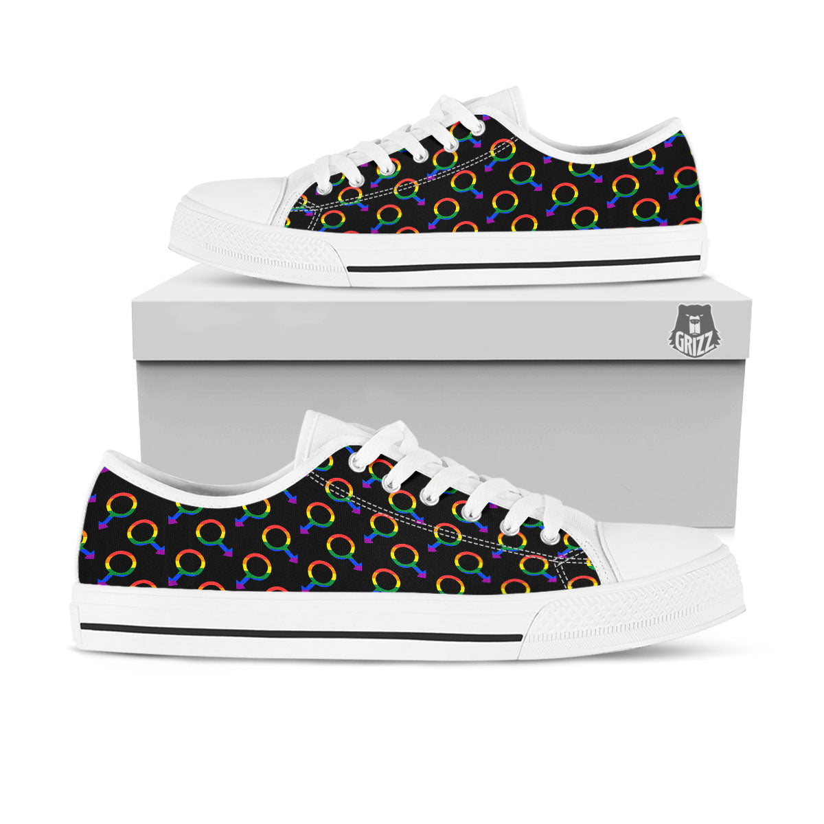 Gender Symbol Gay Pride Print Pattern White Low Top Shoes-grizzshop